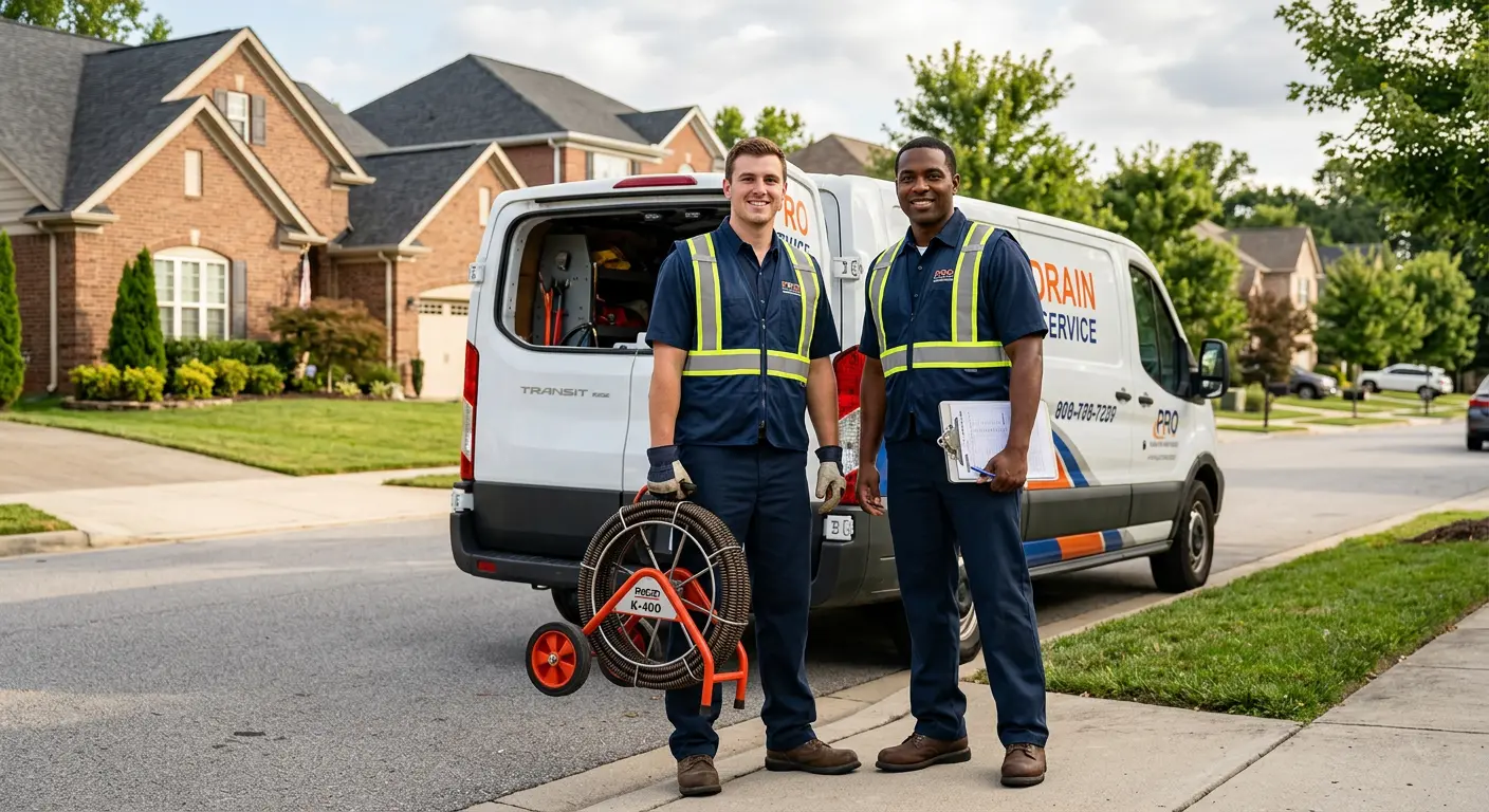 Sewer and drain service team with equipment ready for work in Fairfax